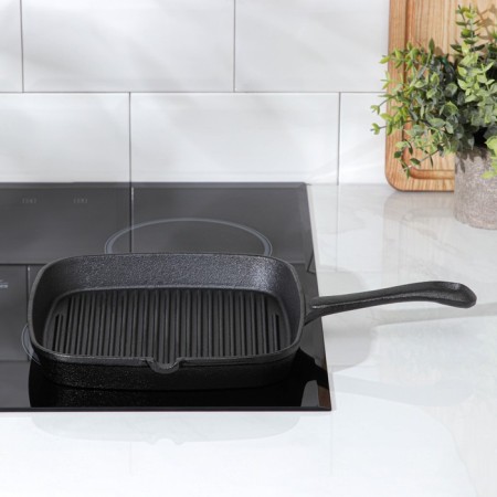 Pan grill Cast iron shade "Square", 23 × 23 cm, with a drain and a pen, black color-5