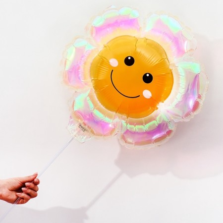 Foil ball 21 "Chamomile" on a stick, the color is a transparent mother -of -pearl gradient