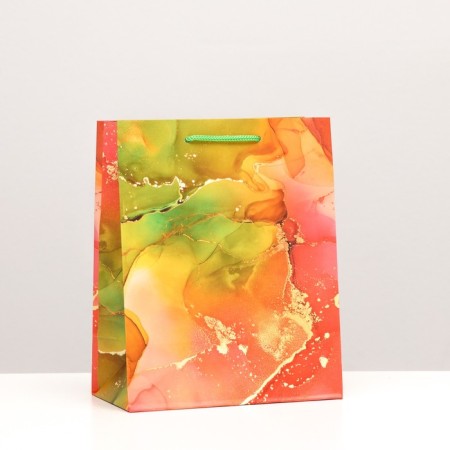 Gift package "Wet watercolor", pink green, 18 x 22.3 x 10 cm
