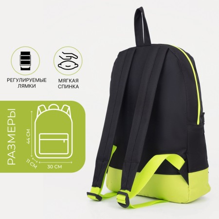 Youth backpack from lightning textiles, external pocket, “ZFTS”, black/green color-1
