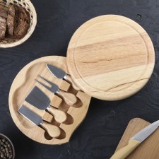 Set for feeding cheese, oak board 25 × 25 × 3.5 cm, 4 knives for cheese