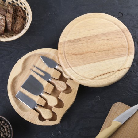Set for feeding cheese, oak board 25 × 25 × 3.5 cm, 4 knives for cheese