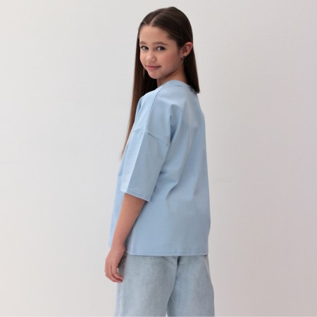 Children's Minaku T -shirt: Exclusive Print, Blue color, height 134 cm-6