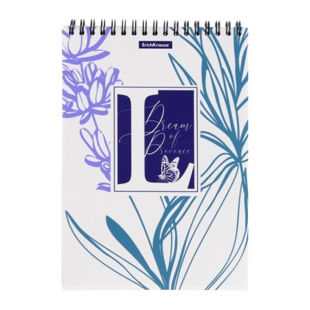 Notebook on spirals A5, 80 sheets of cage, Erichkrause "Lavender", Plastic Cover Silkography, Bloc Offset Beliac 100%