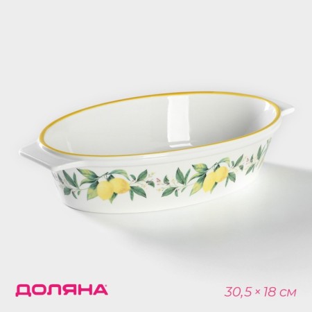 Form for baking of heat -resistant ceramics oval shade "lemon", 30.5 × 18 cm, white color