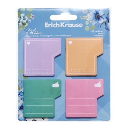 Bookmarks with adhesive edge paper 45x45 mm, Erichkrause "Pastel Bloom", 80 sheets, 4 colors-2
