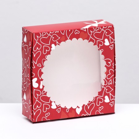 Gift box with a window, red "Holiday" 11.5 x 11.5 x 3 cm