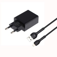 Сетевое зарядное устройство Mirex U16i, USB, 2.4 А, кабель Lightning, 1 м, черное
