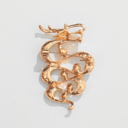 Brooch "Dragon" Pearl Labyrinth, white color in gold-2