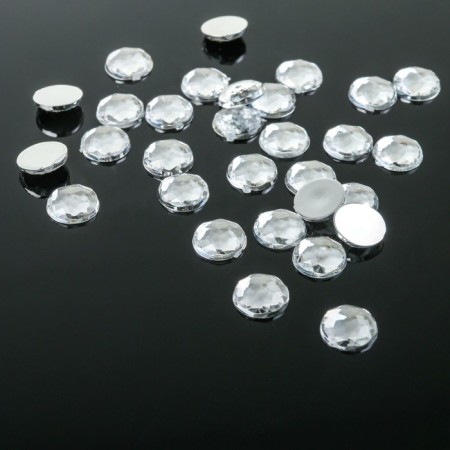 Rhinestones flat adhesive circle, 8 mm, (set of 30 pcs.), White color