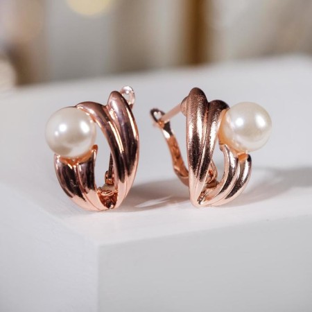Earrings with pearls "Edel" abstraction, white color in pink gold