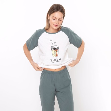Women's set "Wake Up" (T-shirt/Bridges), the color is gray-green, size 52-3