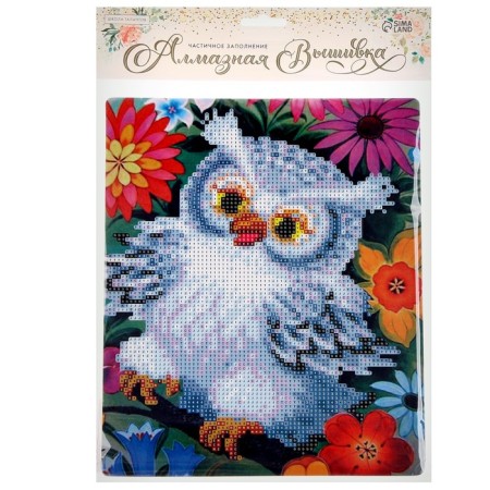 Diamond embroidery with partial filling "Owl in colors" with a stand-5