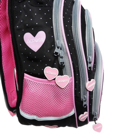 School backpack 40 x 33 x 15 cm, ergonomic back, Across 548, black/pink ACR23-548-3-11
