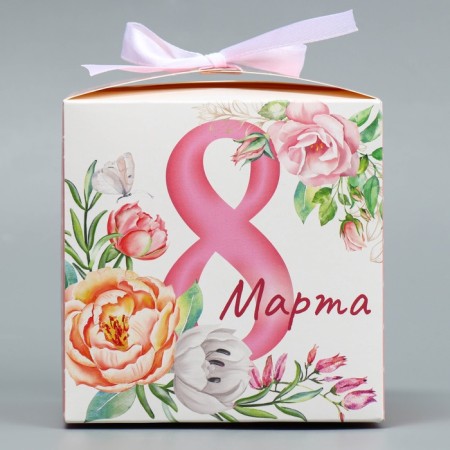 Gift folding box, packaging, “from March 8”, 12 x 12 x 12 cm-2