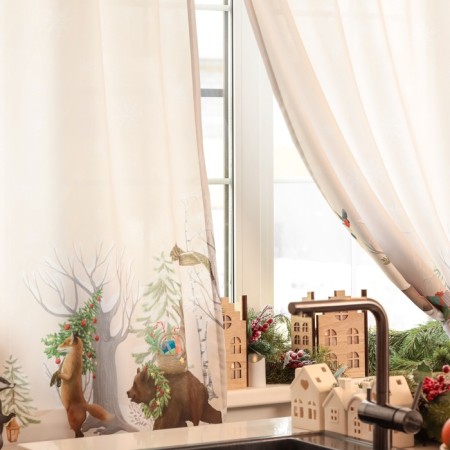 A set of curtains d/kitchen with the sequence "New Year's miracle" 145x180 +/- 5cm-2 pcs., Gabardin-3