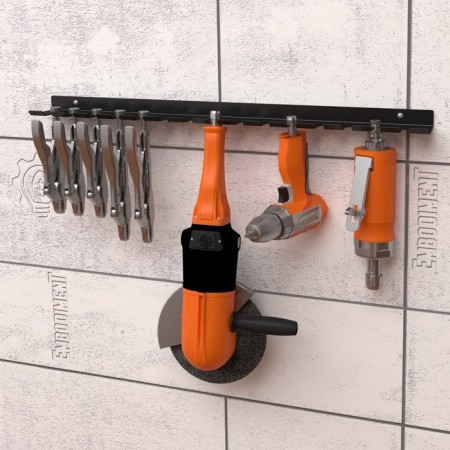 Holder for pneumatic tools and clamping ticks, wall, black