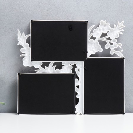Photo frame Plastic in 3 photos 10x15 cm "Blooming cherry" golden-white 33x29 cm-1