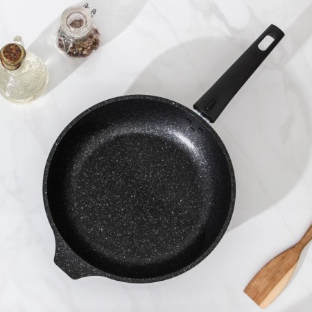 Pan, d = 24 cm, removable handle, glass cover, anti -stick coating, color dark marble-9
