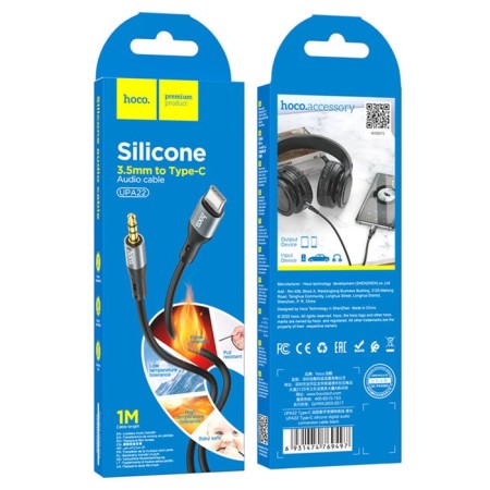 Hoco UPA22, Jack 3.5 mm (M) cable - Type -C, 1 m, silicone, black-4