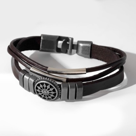 Male "compass" bracelet, brown color with black silver, 20.5 cm-2