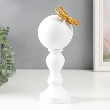 Souvenir Polystone "Golden butterfly on a column with a ball" White 24.5x9x10 cm-1