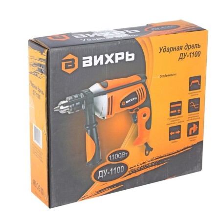 Drill drill vortex DU-1100, 220 V, 1100 W, 3000 rpm, 1.5-13 mm, pen, handle-1