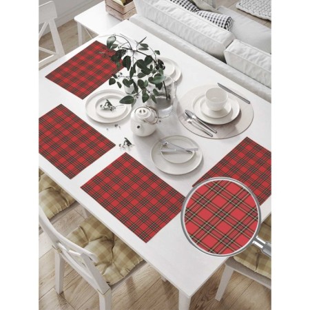 Set of napkins for setting the table "Red-black cage", rectangular, size 32x46 cm, 4 pcs-1