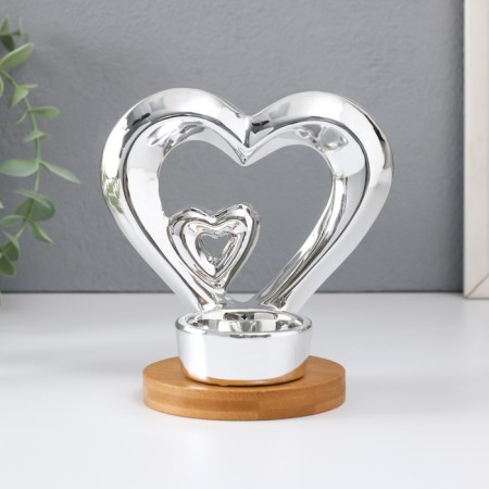 Ceramics candlestick per 1 candle "Two hearts" silver 11x8x12.5 cm-3