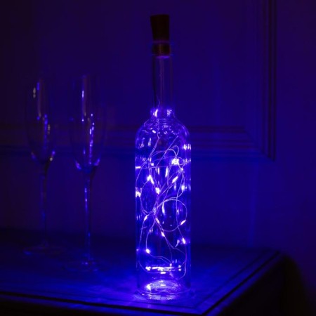 Garland “thread” 2 m dew with a cork, IP20, silver thread, 20 LED, purple glow, lr44x3