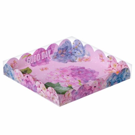 Cookie box, confectionery packaging with PVC lid, good day, 18 x 18 x 3 cm
