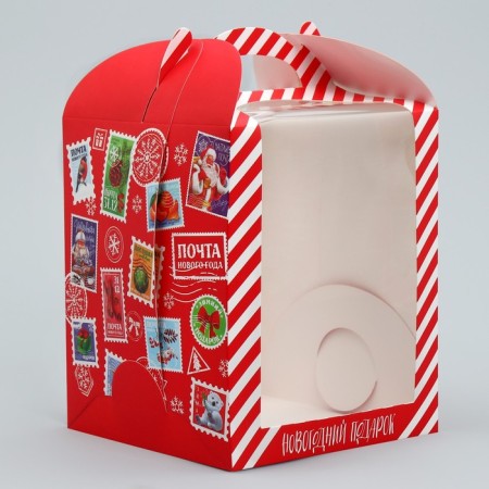 Folding box for a small cake "New Year's gift", 15 x 15 x 18 cm, New Year-1