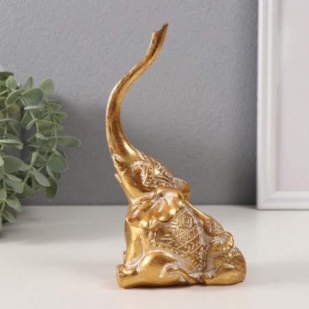 Souvenir Polystone "Elephant and Elephant. Indian patterns" Gold 10.3x6.6x18.8 cm