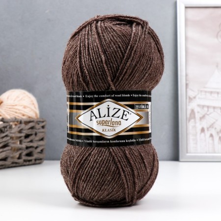 Yarn "Superlana Klasik" 25% wool, 75% acrylic 280m/100g (240 brown. Melange)