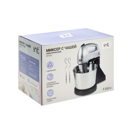 IRIT IR-5431 mixer, 250 watts, 2 l, 7 speeds, 4 nozzles, silver-15