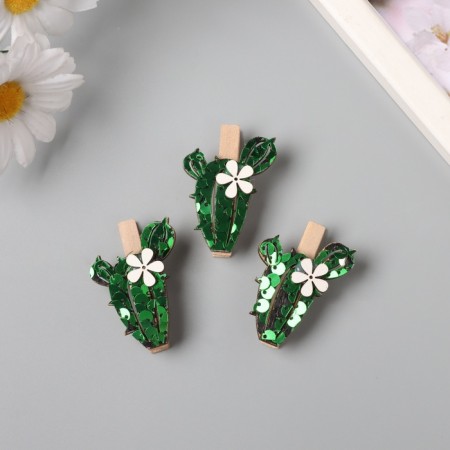 Decor for creativity wood "clothespin. Long cactus" sequin set 3 pcs 1.5x3.4x4.8 cm