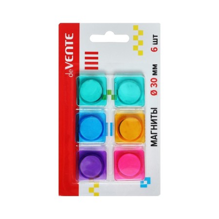 Magnets for boards 30 mm, 6 pieces, Devente Square, mix x 4 colors, cardboard box
