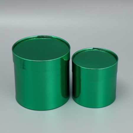 Set of boxes 2B1 Round “plain”, green metallic, 12 x 12, 15 x 15 cm, New Year-2