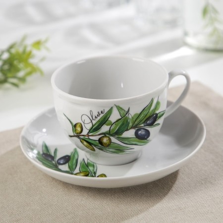 Tea steam porcelain "olives", 275 ml, cup D = 9.2 cm, saucer d = 15.1 cm, Mix drawing