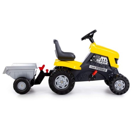 Pedal machine for children Turbo, tractor, with a semi -trailer, yellow color-4