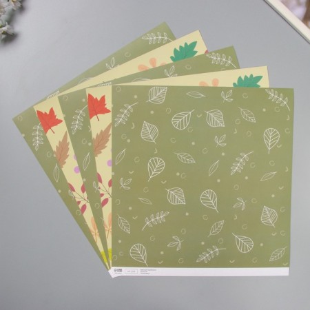 Scrapbooking paper bilateral "leaves" density 180 grams set 5 pcs 30.5x32 cm-1