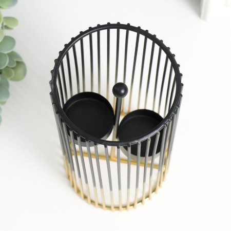 Ground-free metal candlestick "Round cell" golden-black 9.5x9.5x20 cm-5