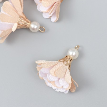 Decor Textile "Flower 2 Colors with a pearl. Fleep and white" set 6 pcs 3 cm