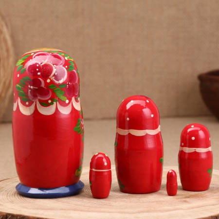 Nesting doll "Anastasia", red handkerchief, 5 doll, 16 cm-4