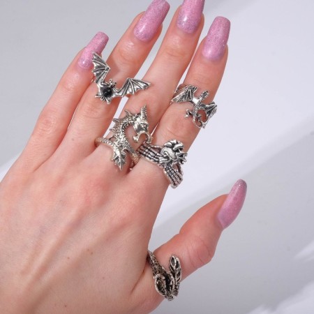 Set of rings 5 ​​pieces "Dragons", size mix, color black silver