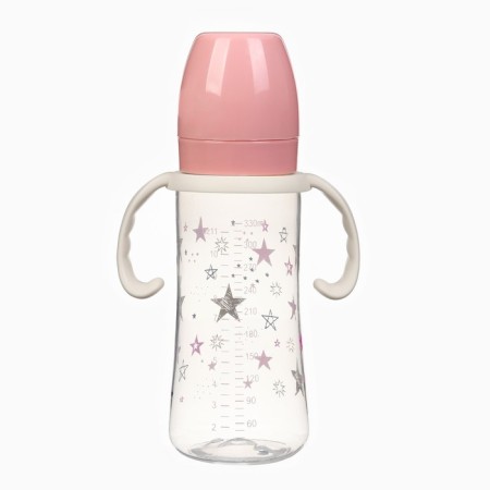 A bottle for feeding Ø50mm shg, "stars", 330 ml, +3 months, pink color, milk handles-1