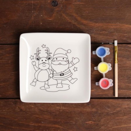 Set a plate for the coloring "Deer and Santa Claus" paint 3 cv 2 ml, brush-1