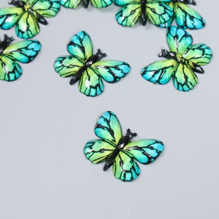Decor for creativity plastic "Butterfly, green-blue wings" 2.5x3.2 cm