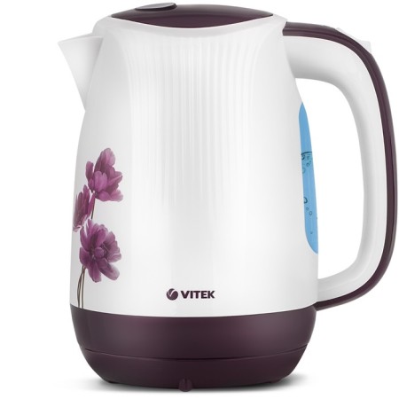 Electric kettle Vitek VT-7061, plastic, 1.7 l, 2200 watts, white-violet with a pattern