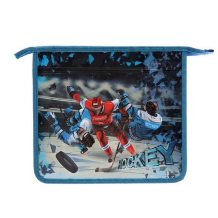 Folder for notebooks A5, 245 x 230 x 80 mm (extra capacity), zipper from above, "hockey players", (voluminous 3D risun with a metallic effect), laminated cardboard/textiles-8